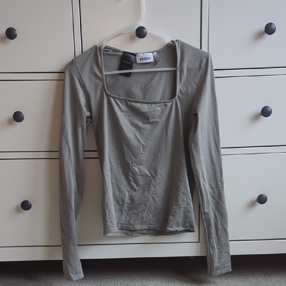 Weekday Gray Fitted Blouse with Architectural Neckline